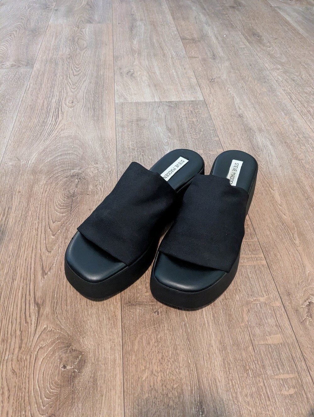 Steve Madden Black Slinky 30's Fabric Slide Mules